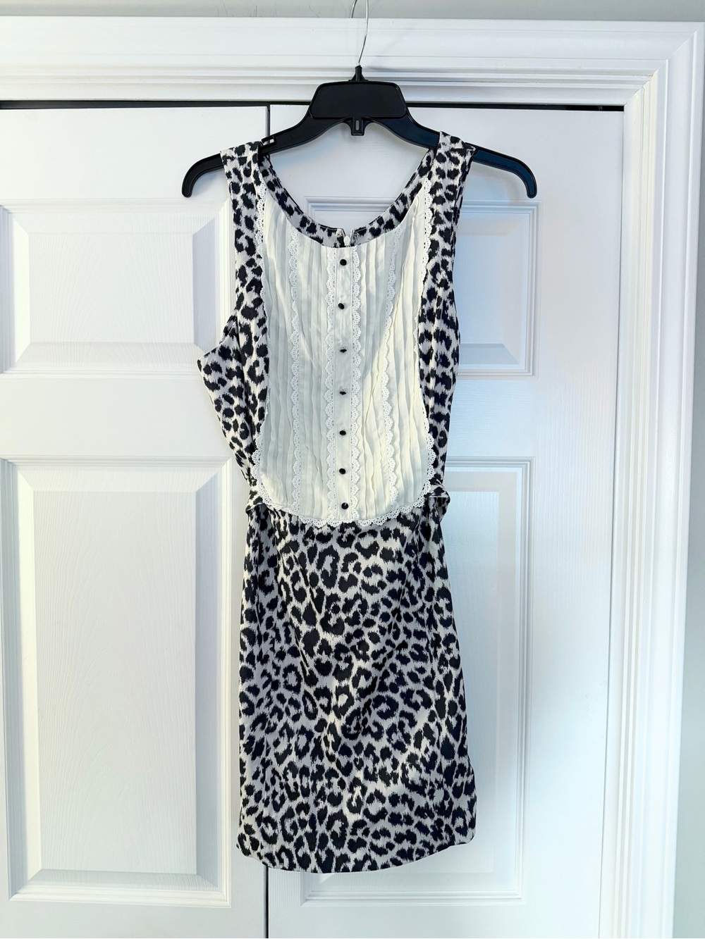 Kimchi Blue Black and White Leopard-Print Dress with Lace Trim